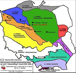 Rys. 3. Szkic proncji i okręgów geotermalnych Polski.